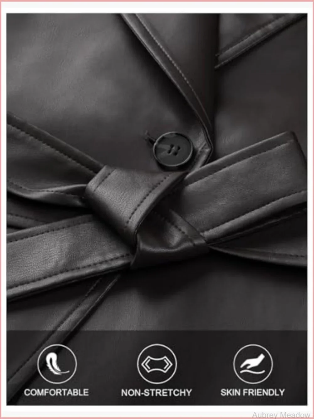 Faux Leather Blazer Jacket with Removable Belt Button Down Notch Lapel